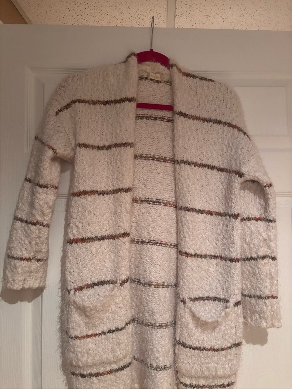 Altar'd State Cream Cardigan with Brown Stripe Detail - Picture 2 of 4